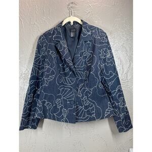 RQT‎ Embroidered Jean Jacket Coat Women's Floral Stretch Button Petite Small PS